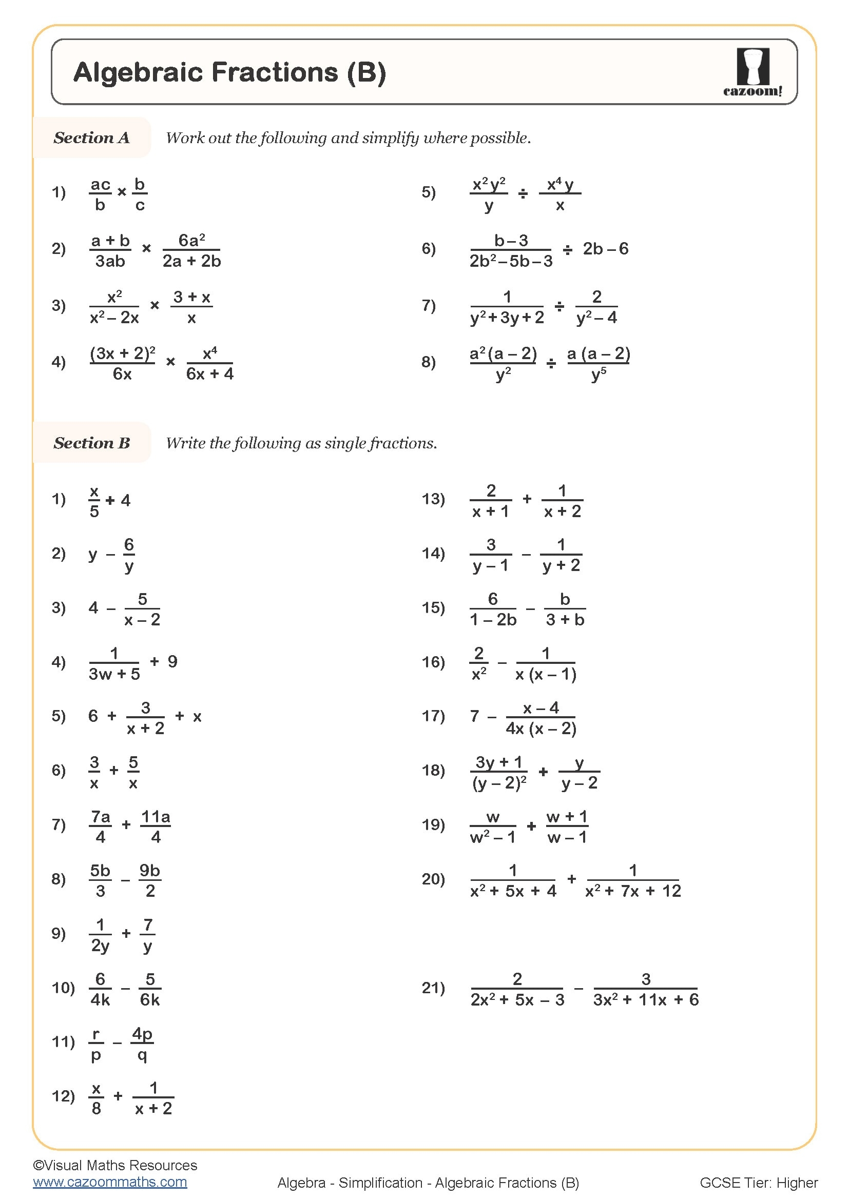 fraction simplification worksheet