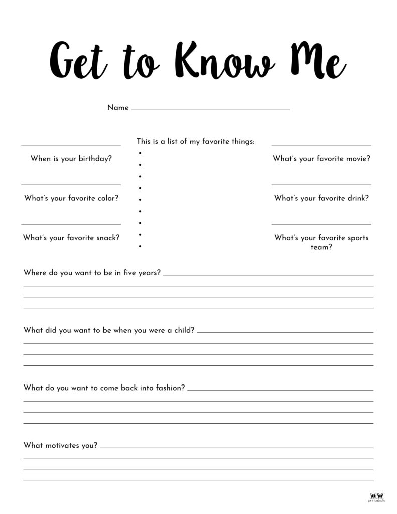 getting to know you worksheet