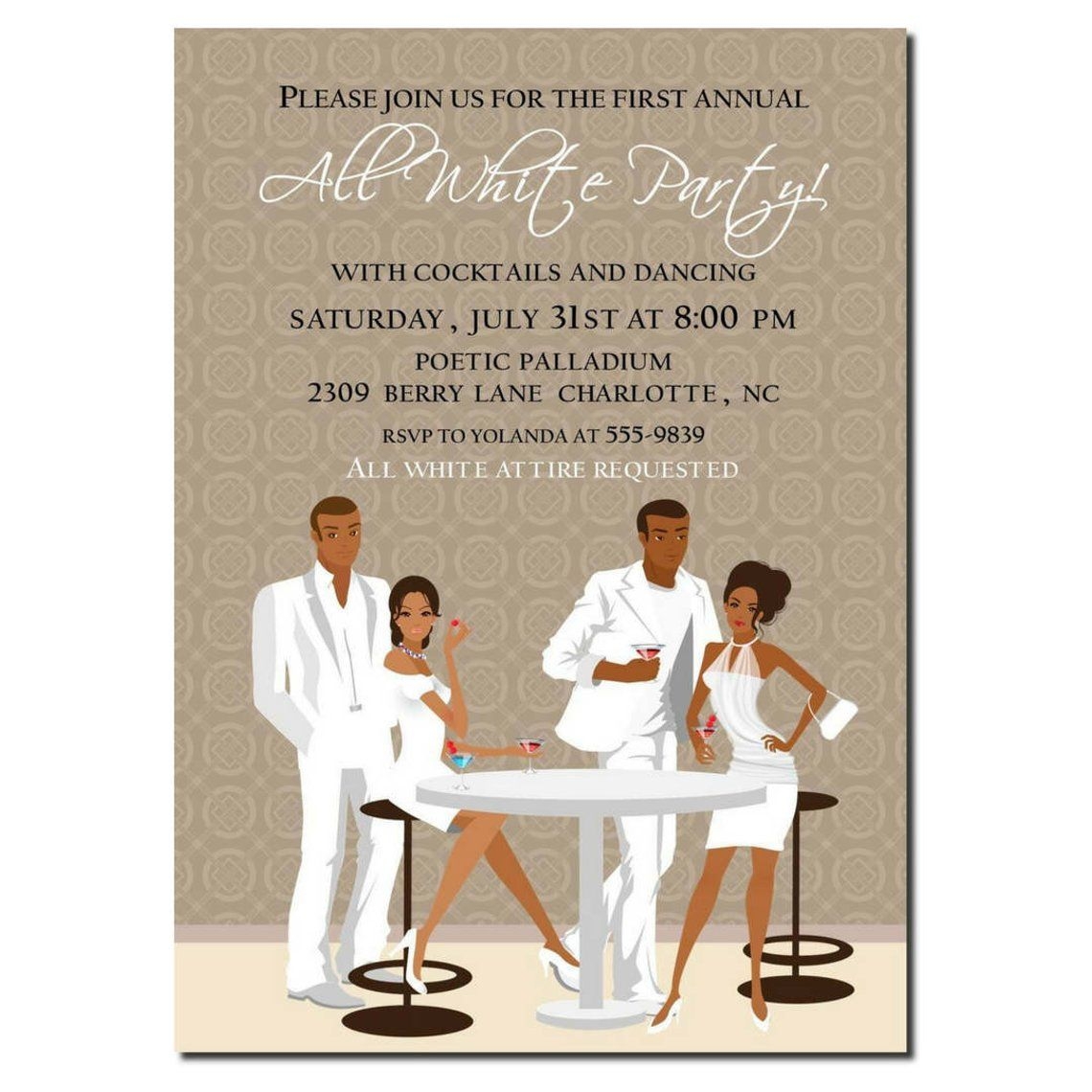 All White Party Invitations Templates Free