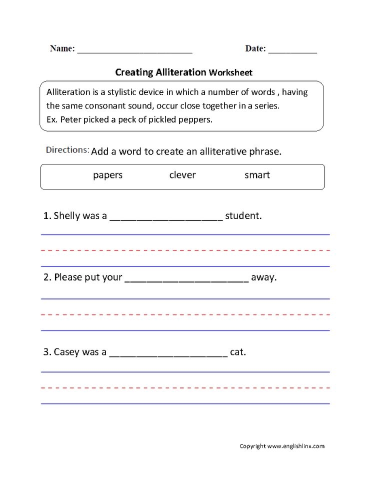 Alliteration Worksheets Creating Alliteration Worksheet 