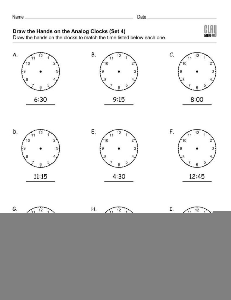 analog clock worksheets