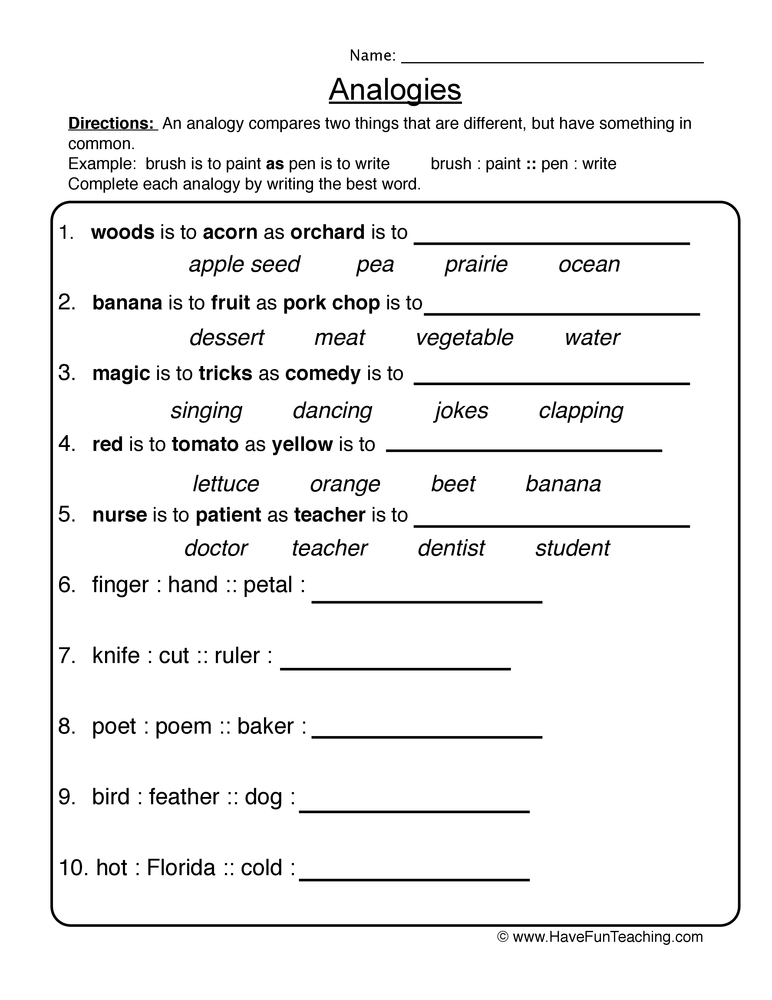 Analogies Worksheet By Teach Simple