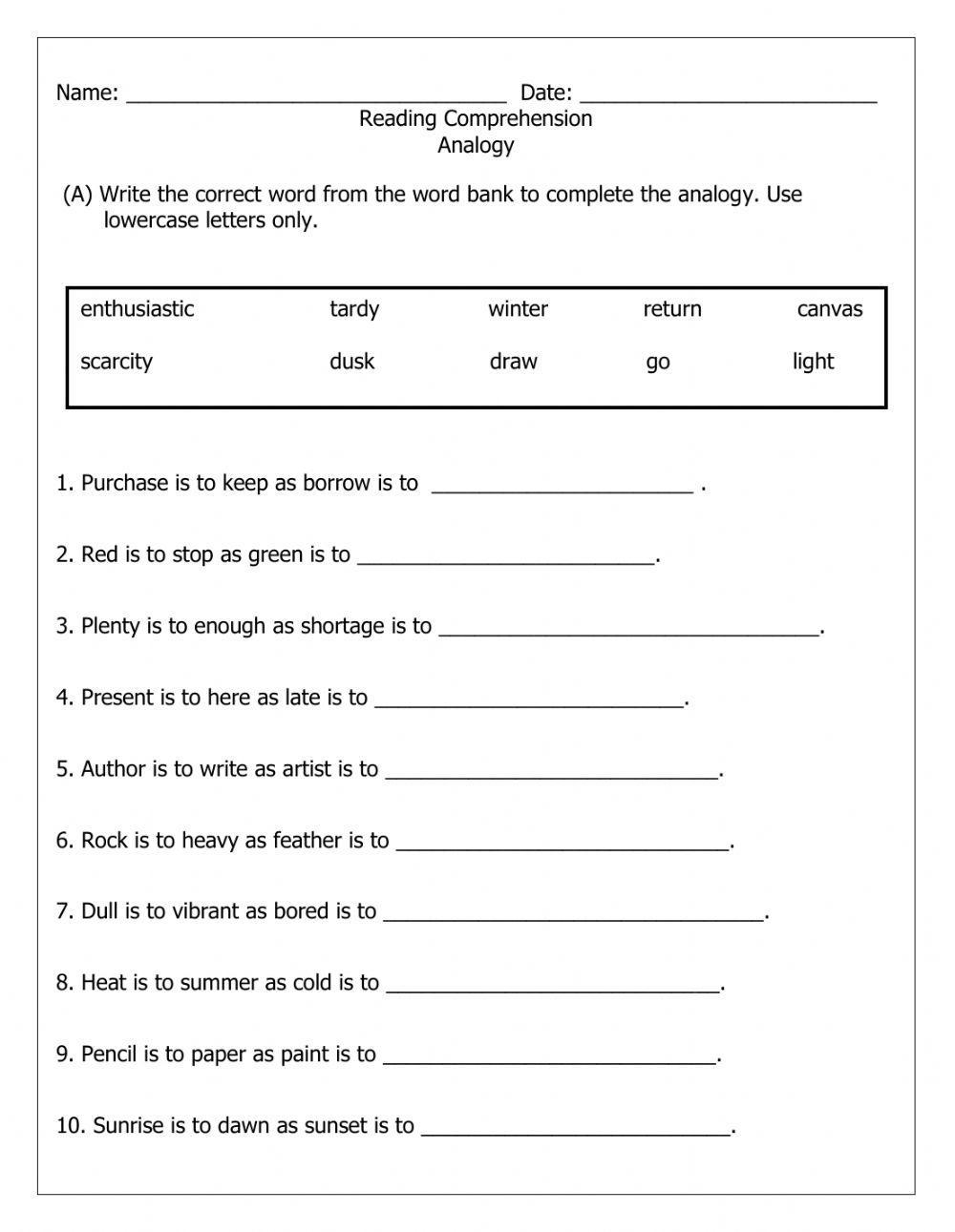 Analogy Worksheet Live Worksheets Worksheets Library