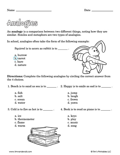 Analogy Worksheets Tim 39 s Printables