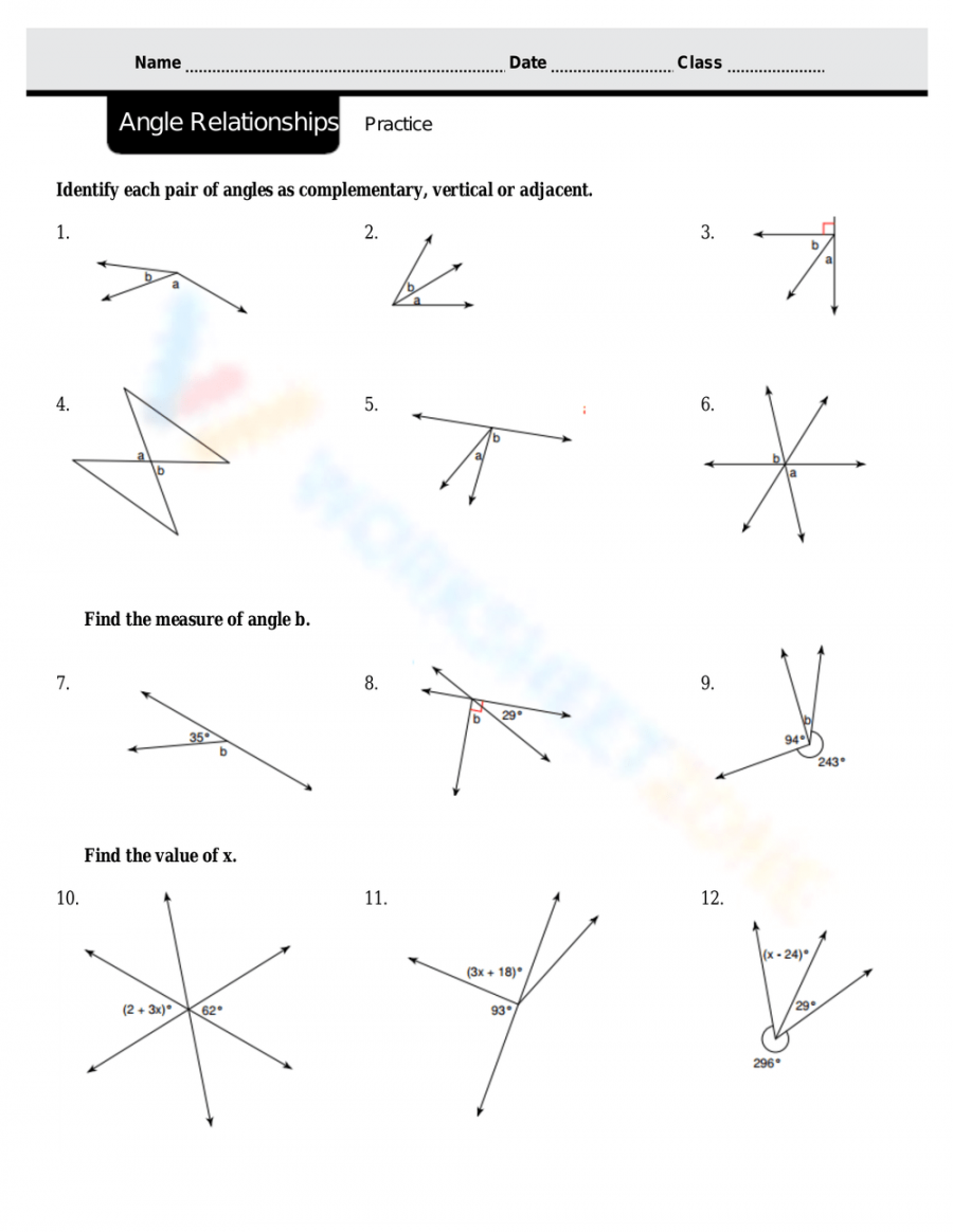 Angle Pair Relationships Practice Worksheet Martin Lindelof