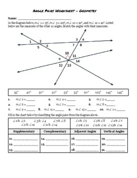Angle Pairs Worksheet TPT Worksheets Library