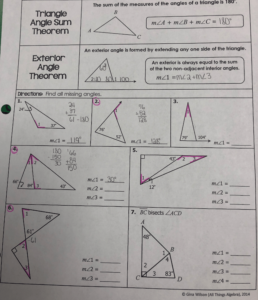 Angles Relationships And Algebra Worksheet Answers Gina Wilson 