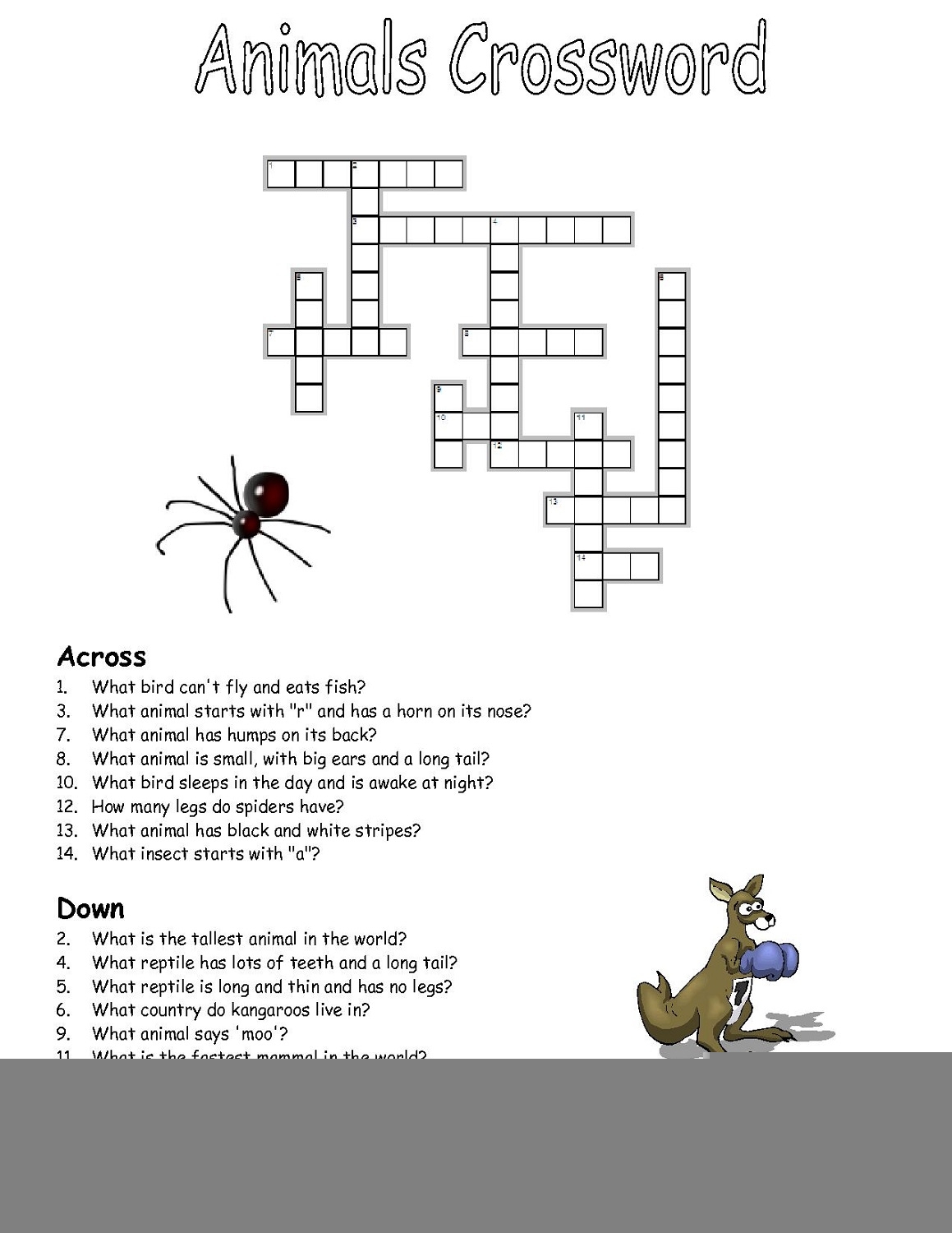 Animal Crossword Puzzle Printable Printable Crossword Puzzles