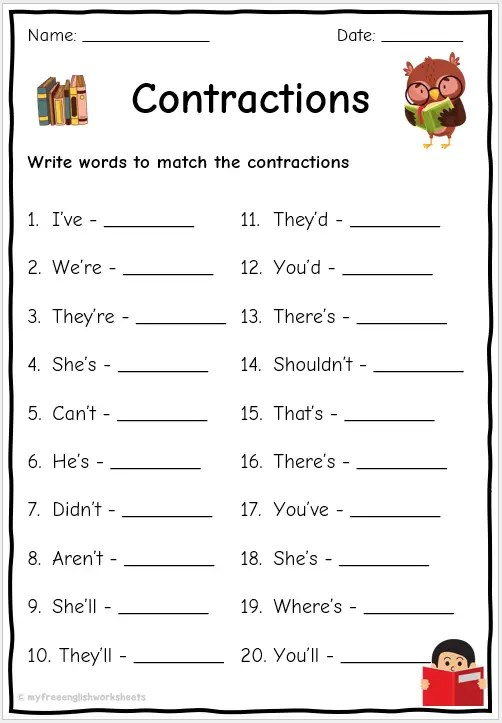 Apostrophes And Contractions Worksheets K5 Learning Worksheets Library