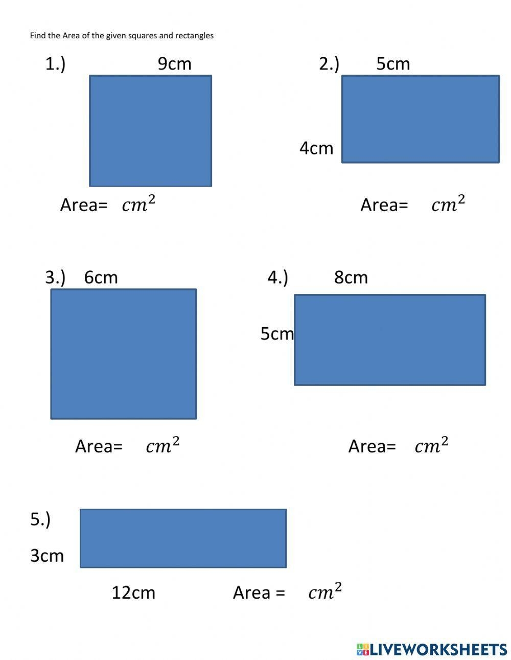 Area Of Square And Rectangles Worksheet Live Worksheets Worksheets 