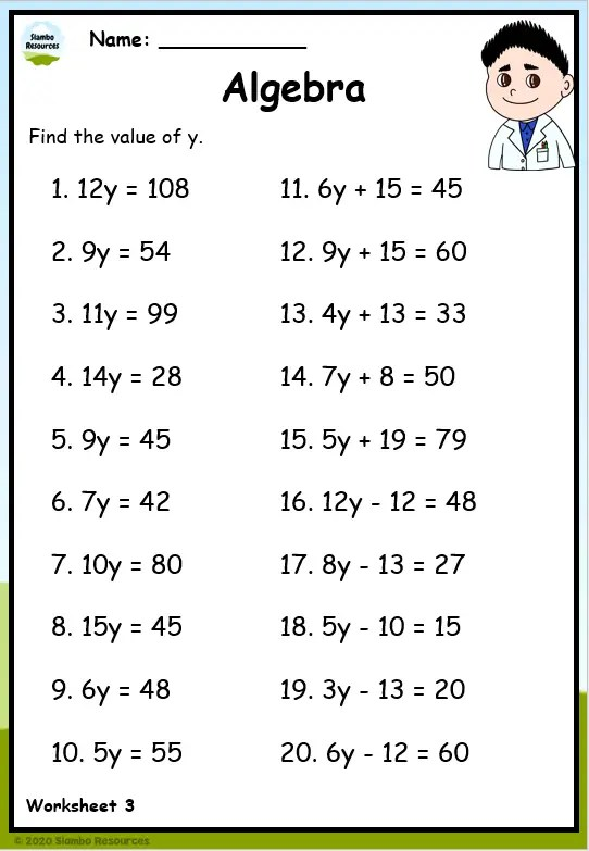 beginning algebra worksheets