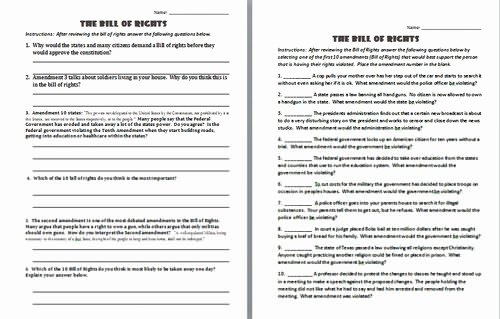 bill of rights worksheet