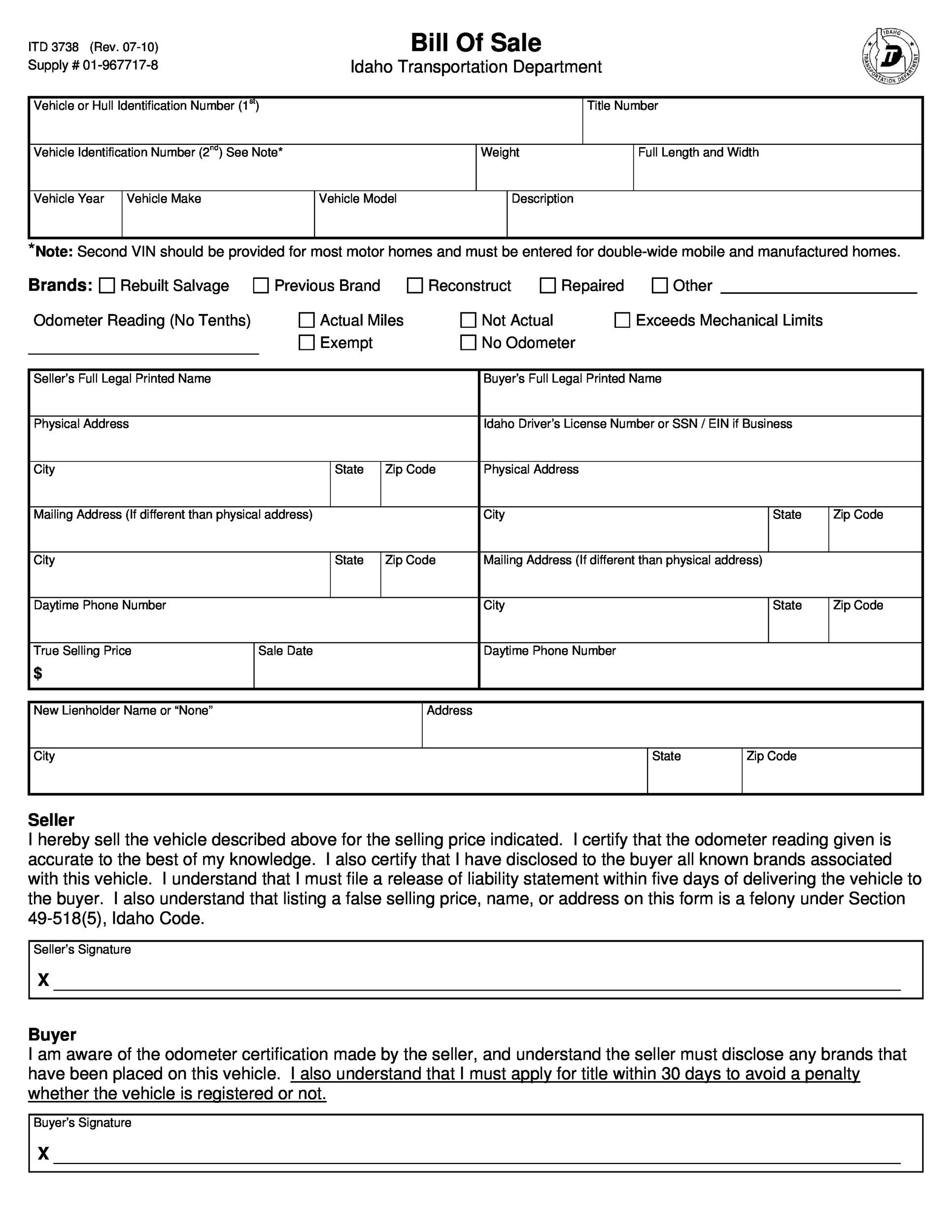 Bill Of Sale Template Free Printable Pipepase