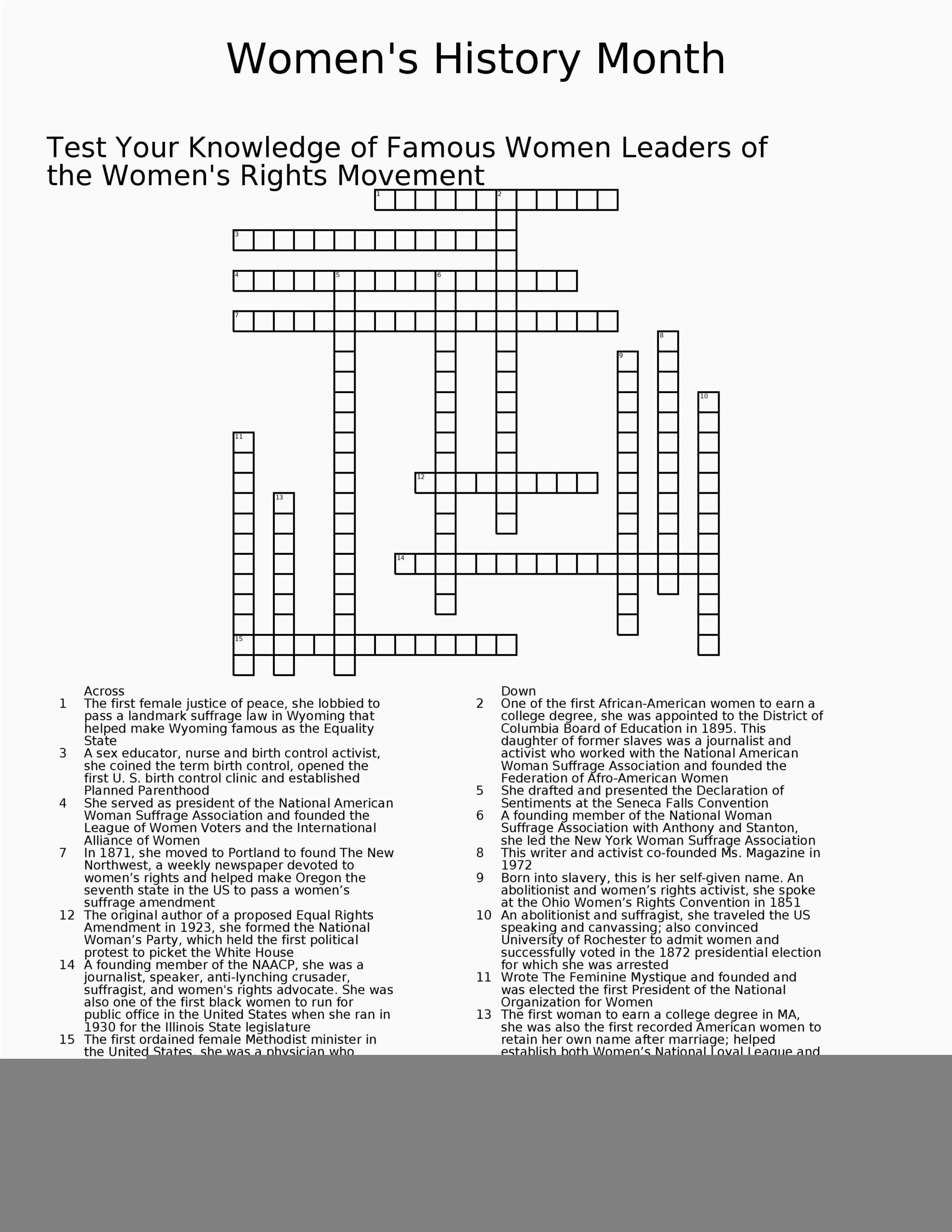 Black History Crossword Puzzle Printable Printable Crossword Puzzles 