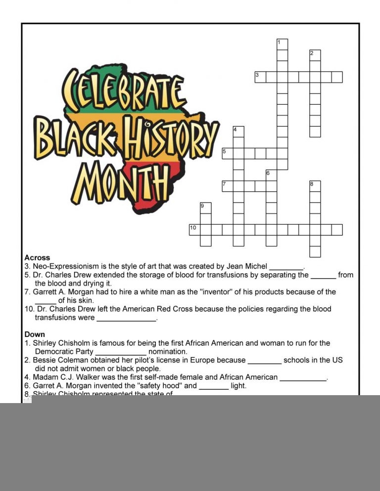 Black History Month Crossword Puzzle Worksheet Woo Jr Kids 
