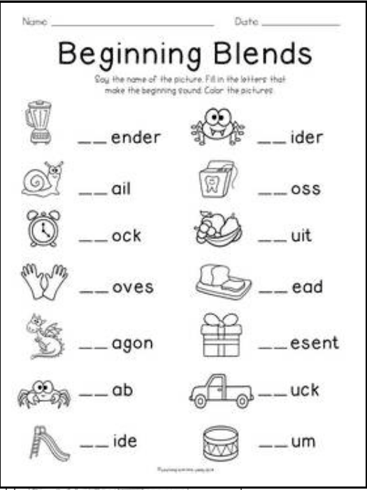 blends worksheets