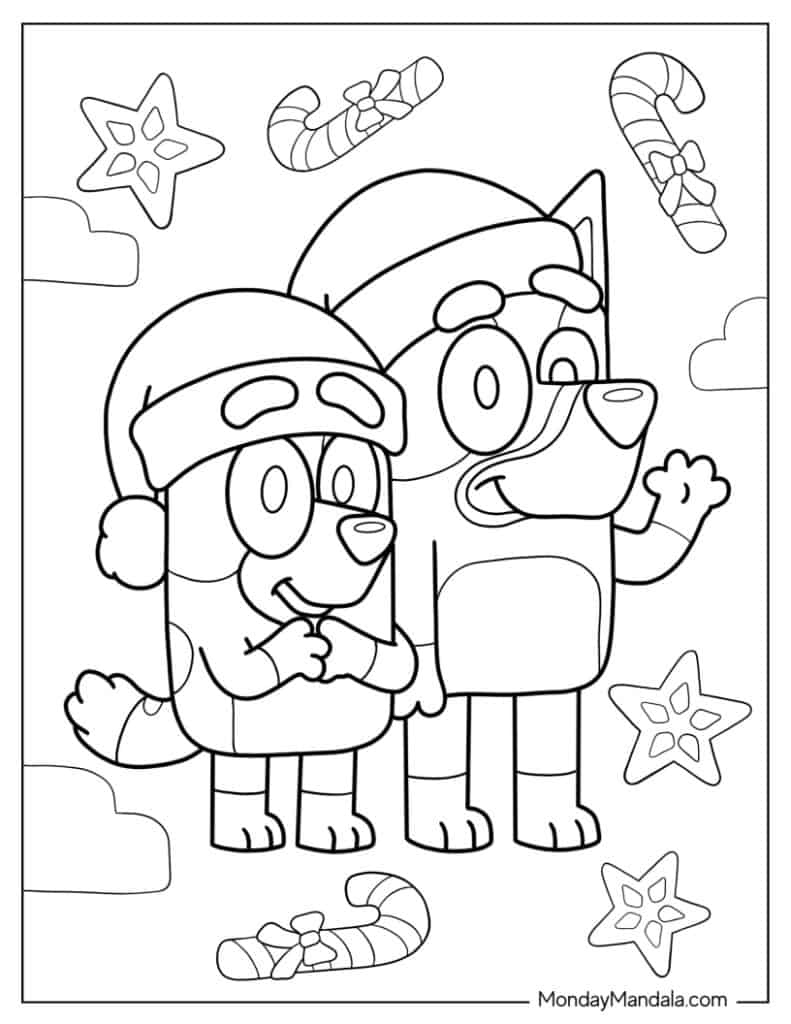 Bluey Christmas Coloring Pages Coloring Nation
