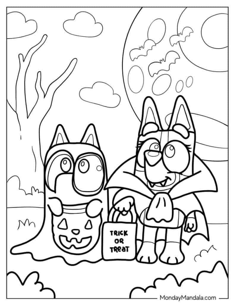 Bluey Halloween Coloring Pages Coloring Nation