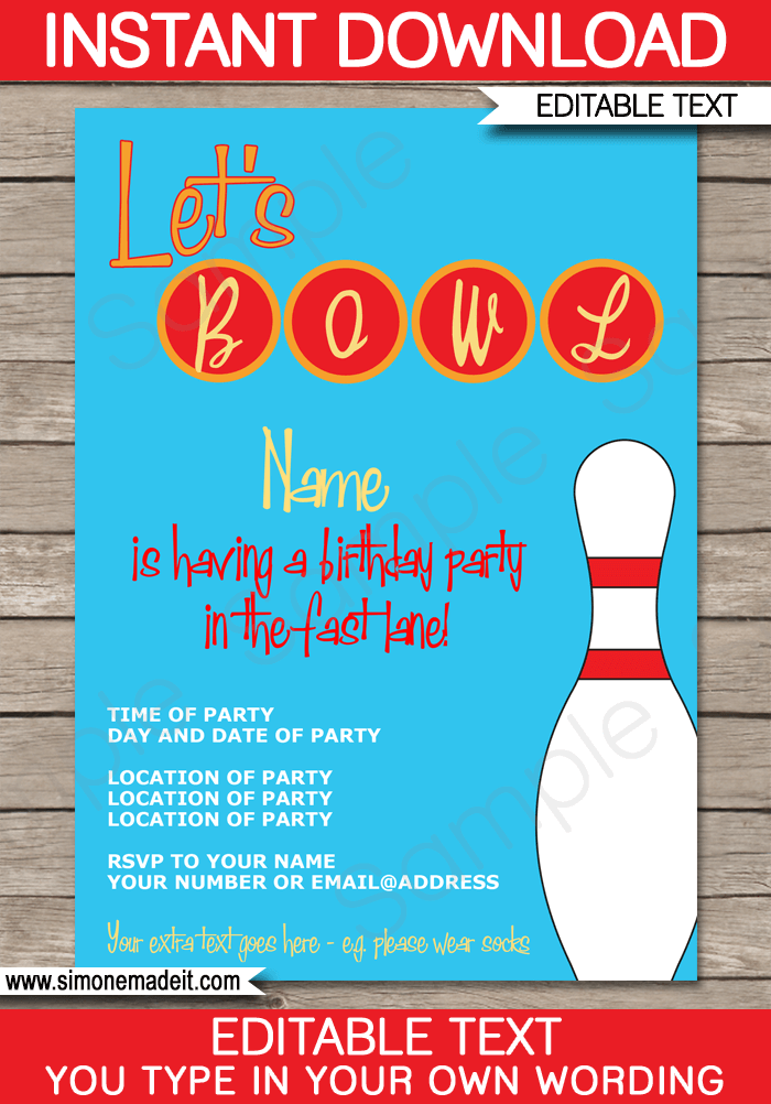 bowling party invitations template free