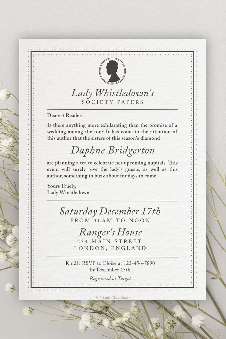 Bridgerton Invitation Lady Whistledown Society Papers Inspired Hassle