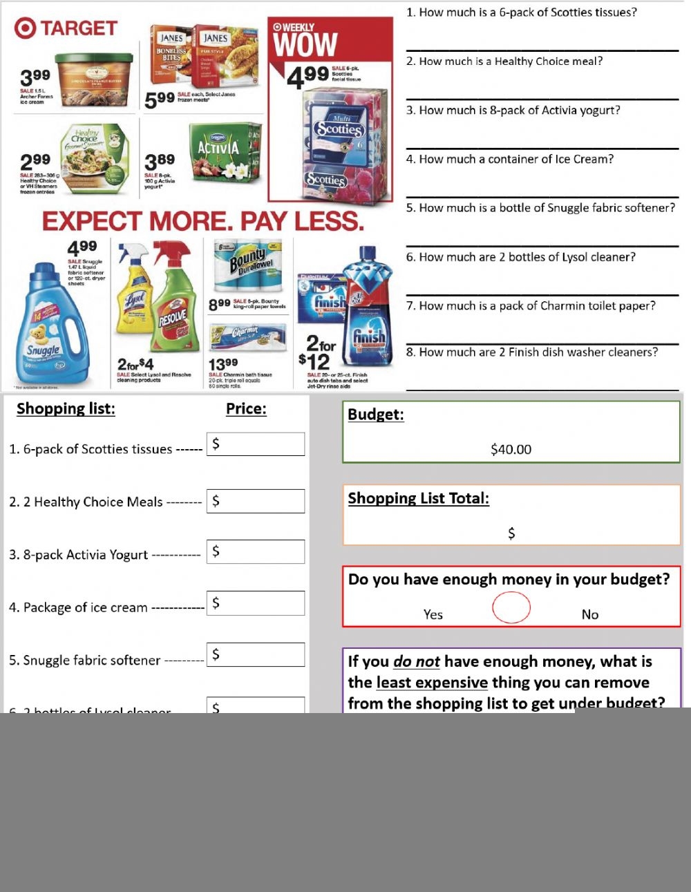 Budgeting Math Worksheets Pdf Budgeting Worksheets