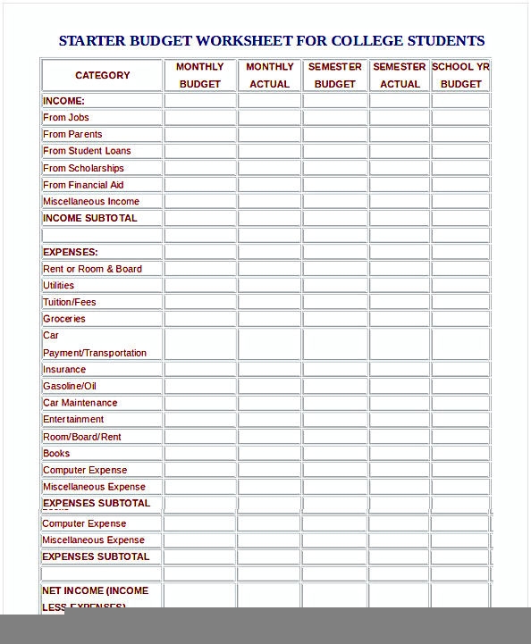 Budgeting Worksheets For Students Pdf Budgeting Worksheets