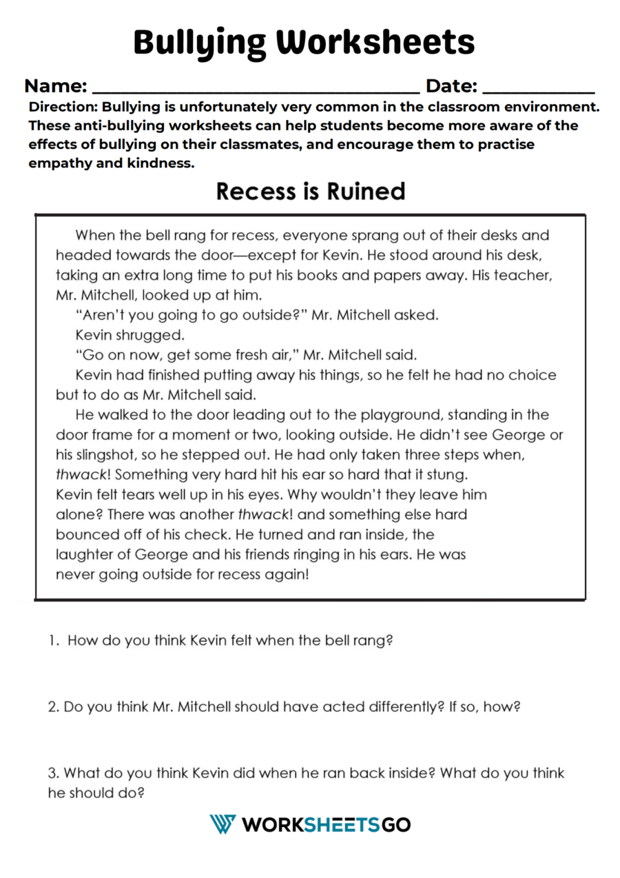 Bullying Worksheets WorksheetsGO