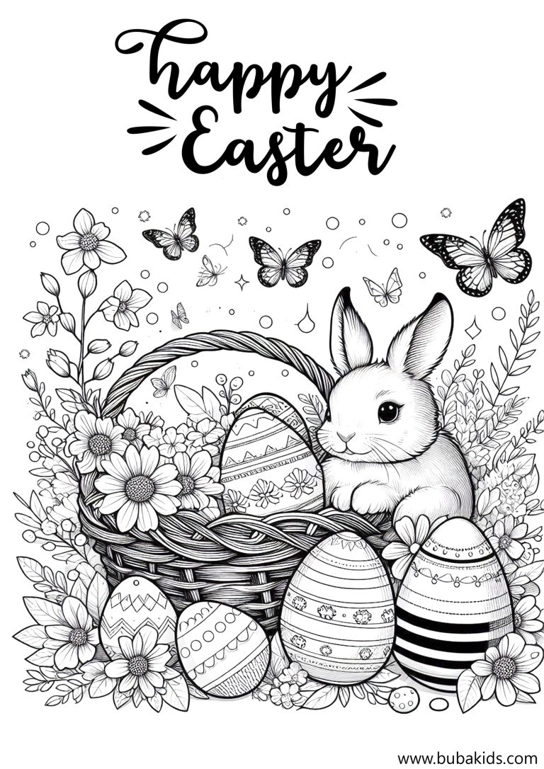 Bunny And Eggs Coloring Page Easter Coloring Page BubaKids