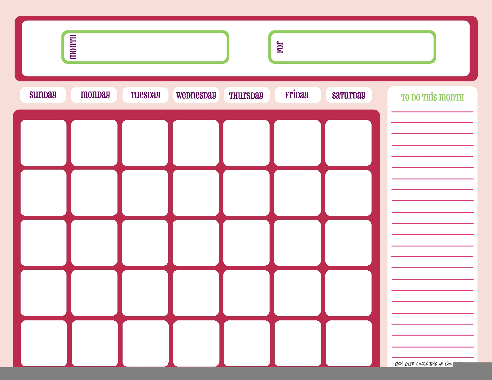 Calendar Templates Printable