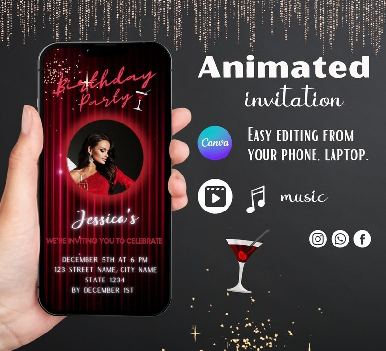 Canva Video Invitation Template Canva Editable Birthday Etsy