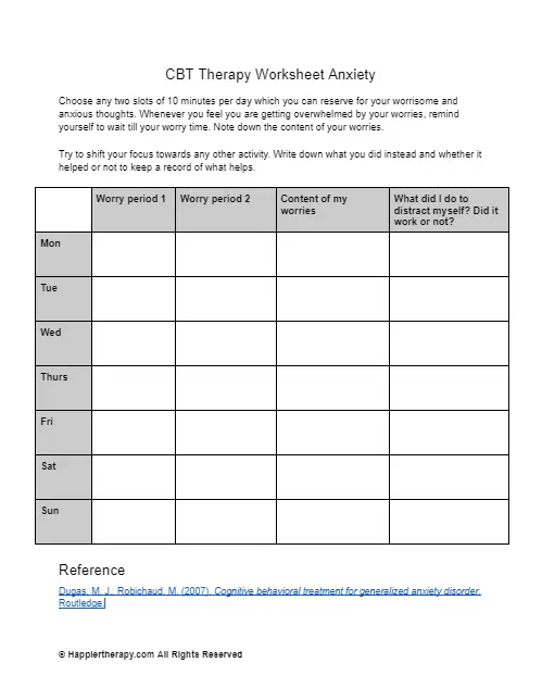 CBT Therapy Worksheet Anxiety HappierTHERAPY Worksheets Library