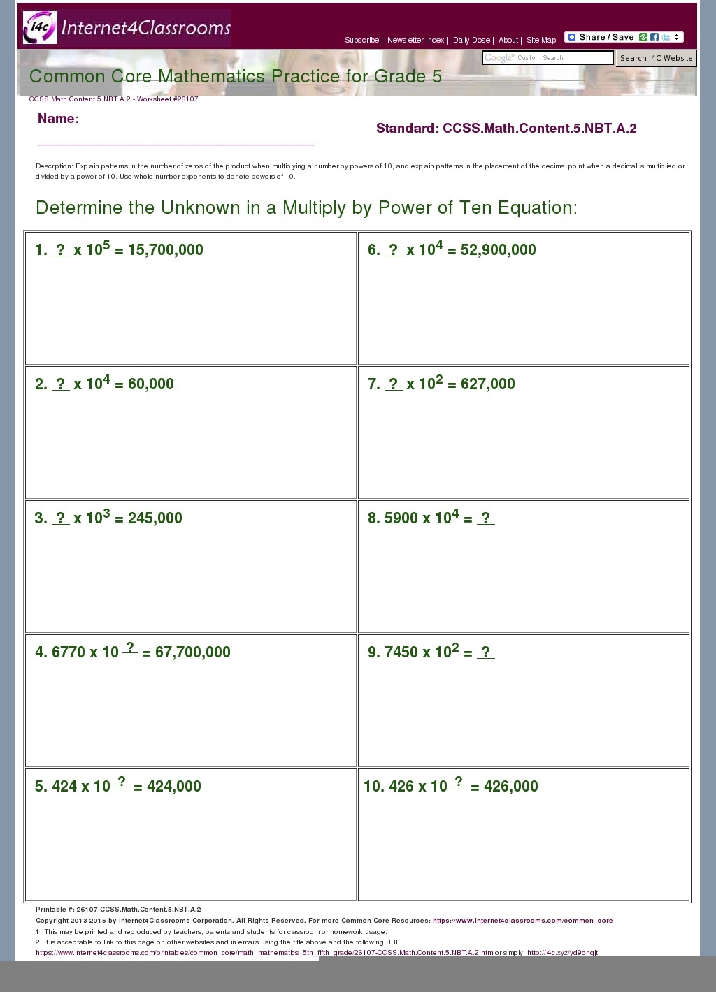 CCSS Math Worksheets Common Core Worksheets