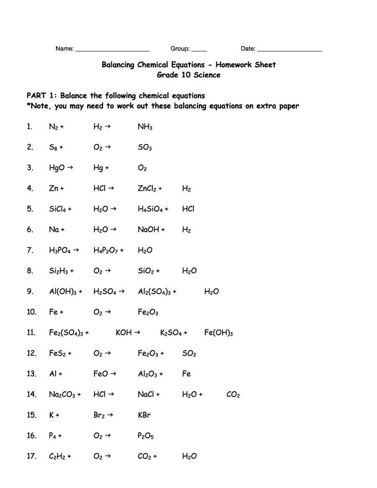 balancing chemical equations chemistry worksheet