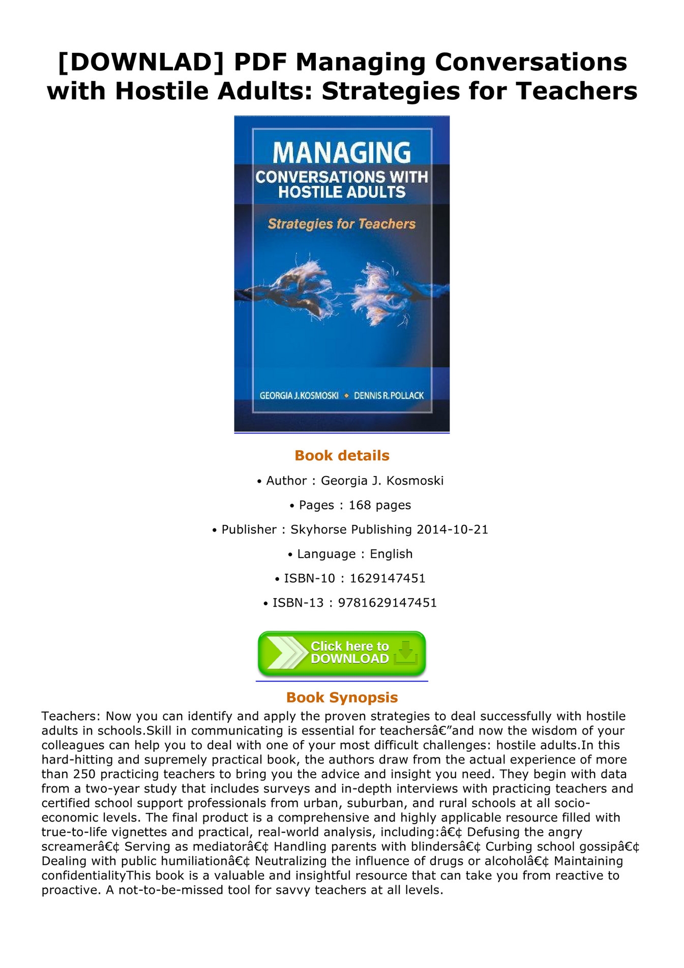 Christen DOWNLAD PDF Managing Conversations With Hostile Adults