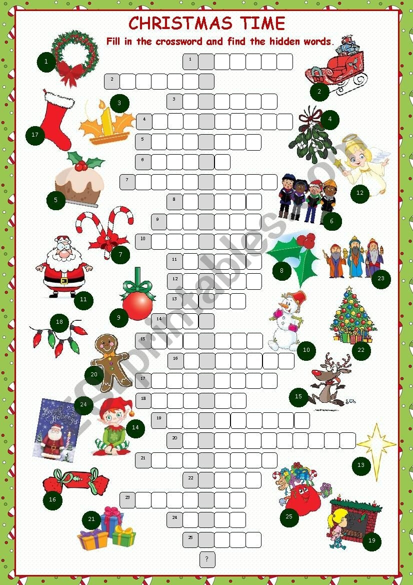 free christmas crossword puzzle printable