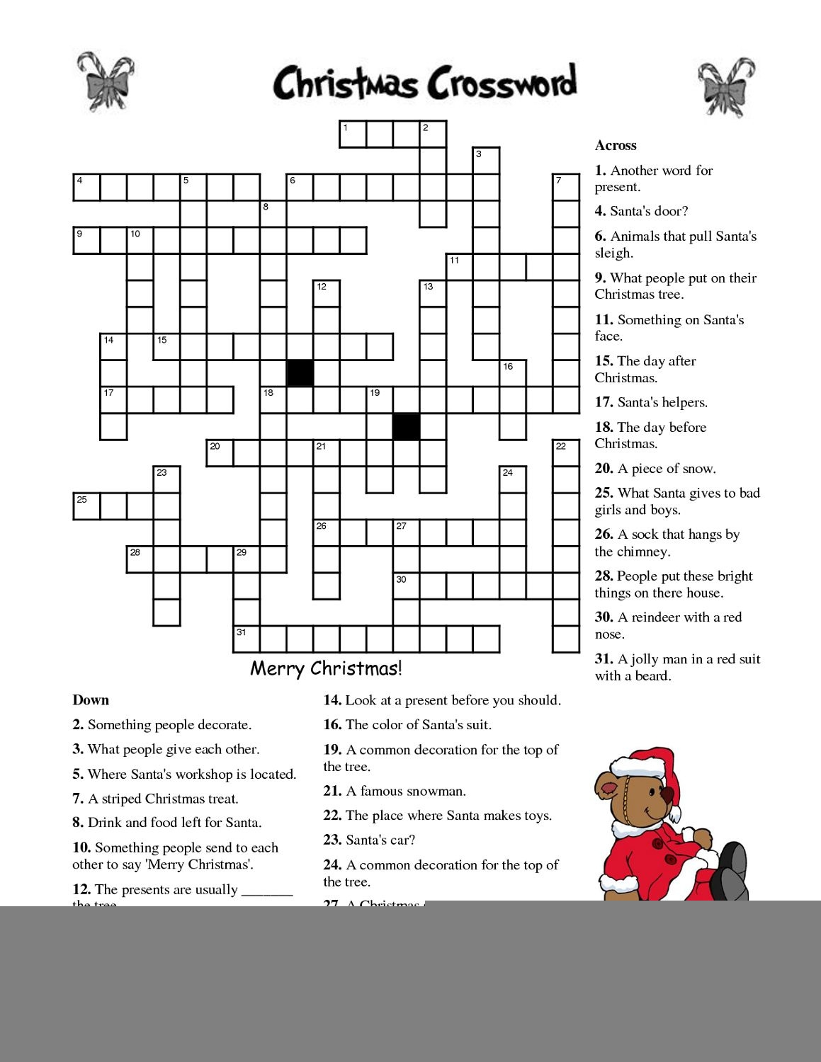 Christmas Crossword Puzzles Printable Free Sally Crossword Puzzles