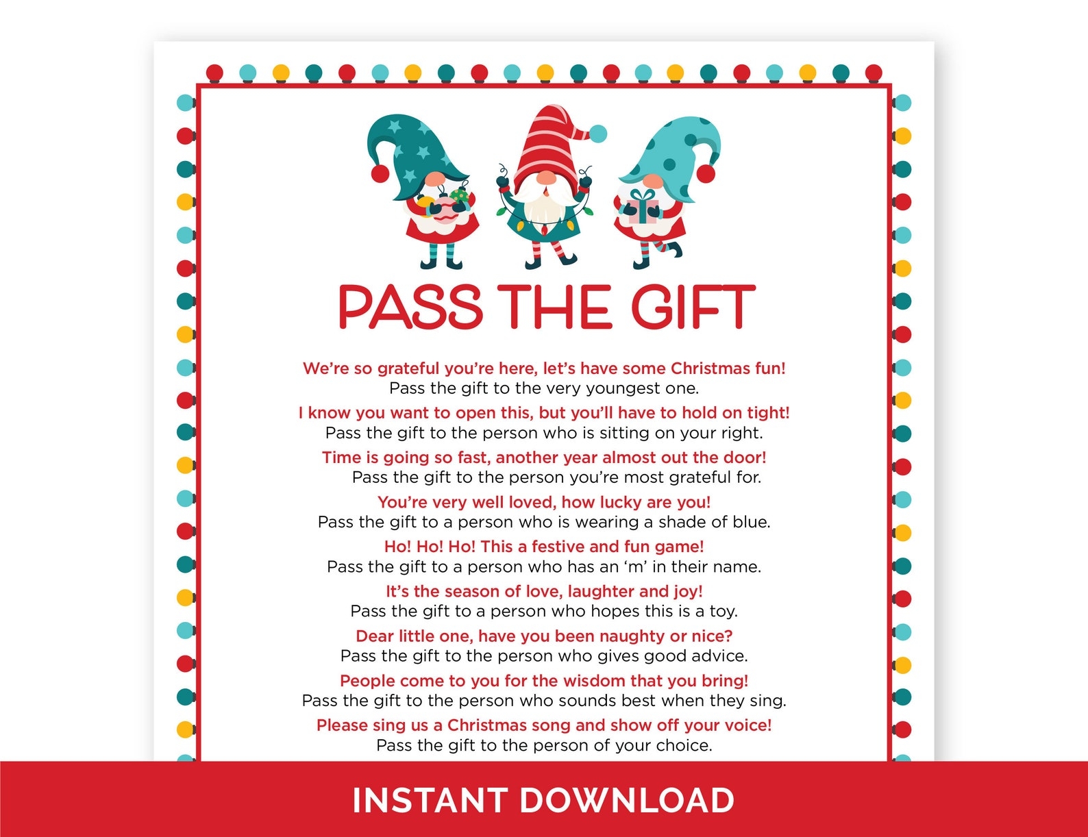 free printable pass the gift game with cards