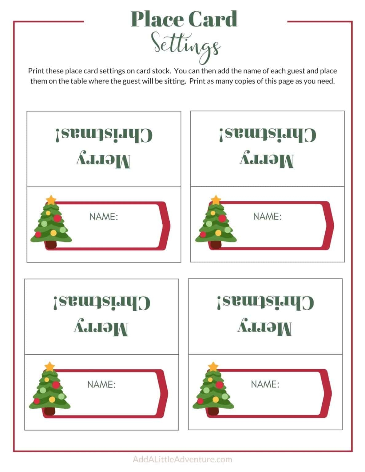 free printable name place cards for christmas