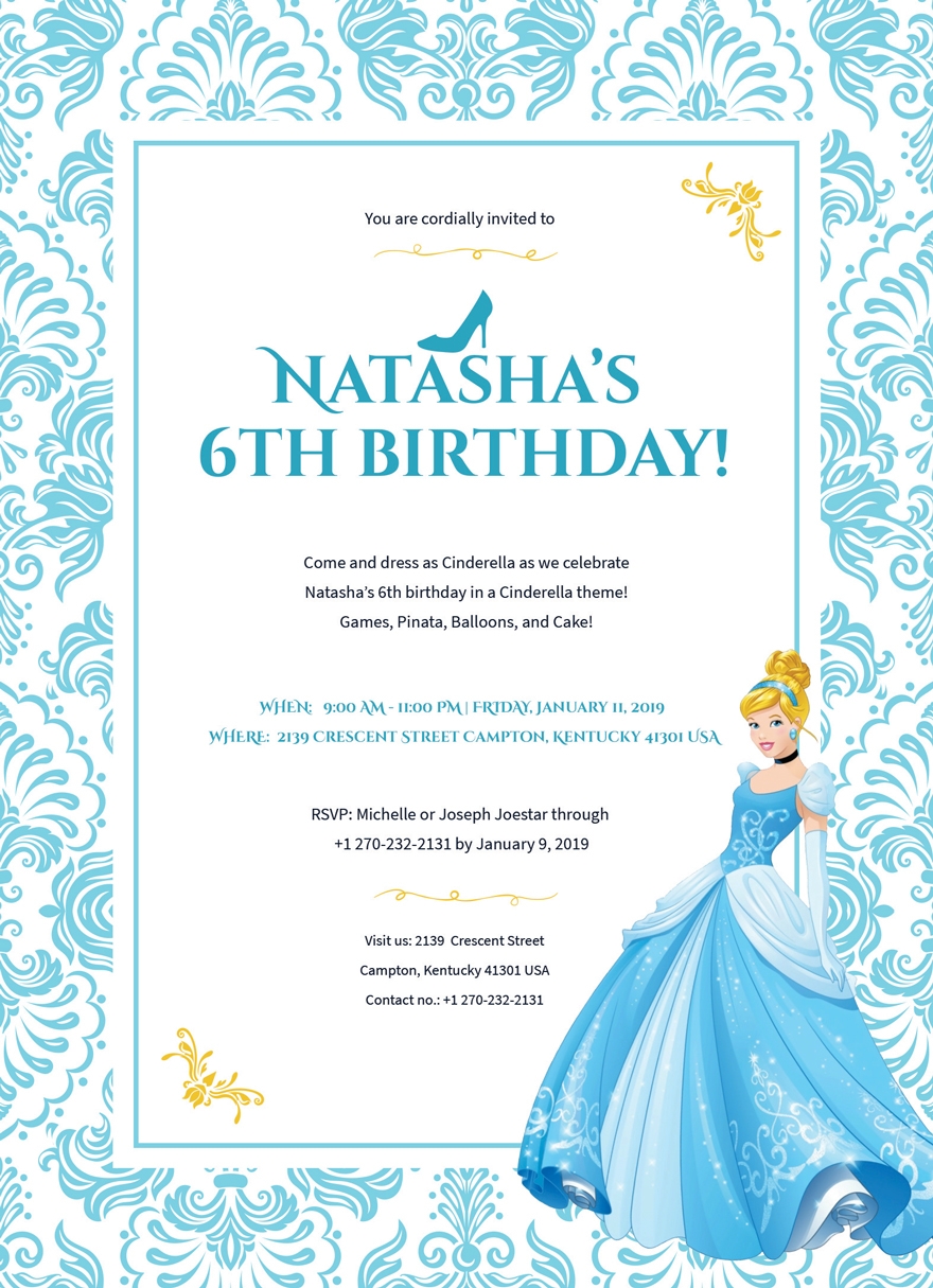 Cinderella Birthday Invitation Template In Word Pages Publisher 