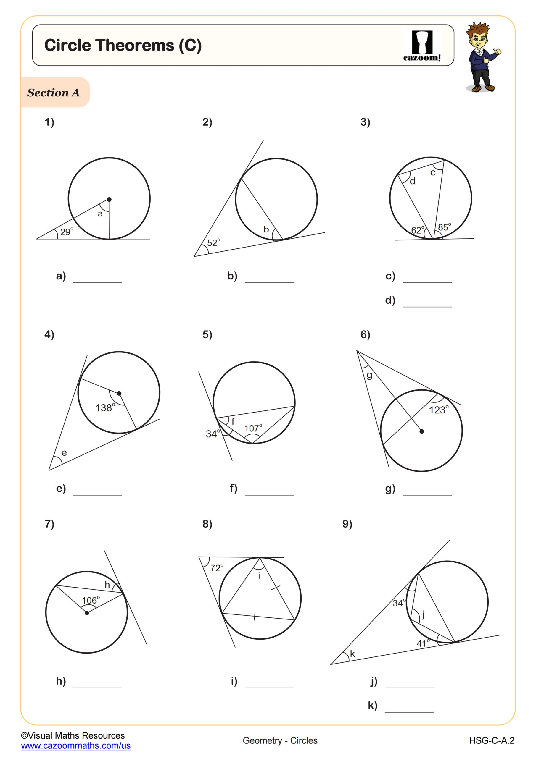 Circle Theorems C Worksheet PDF Printable Geometry Worksheet 