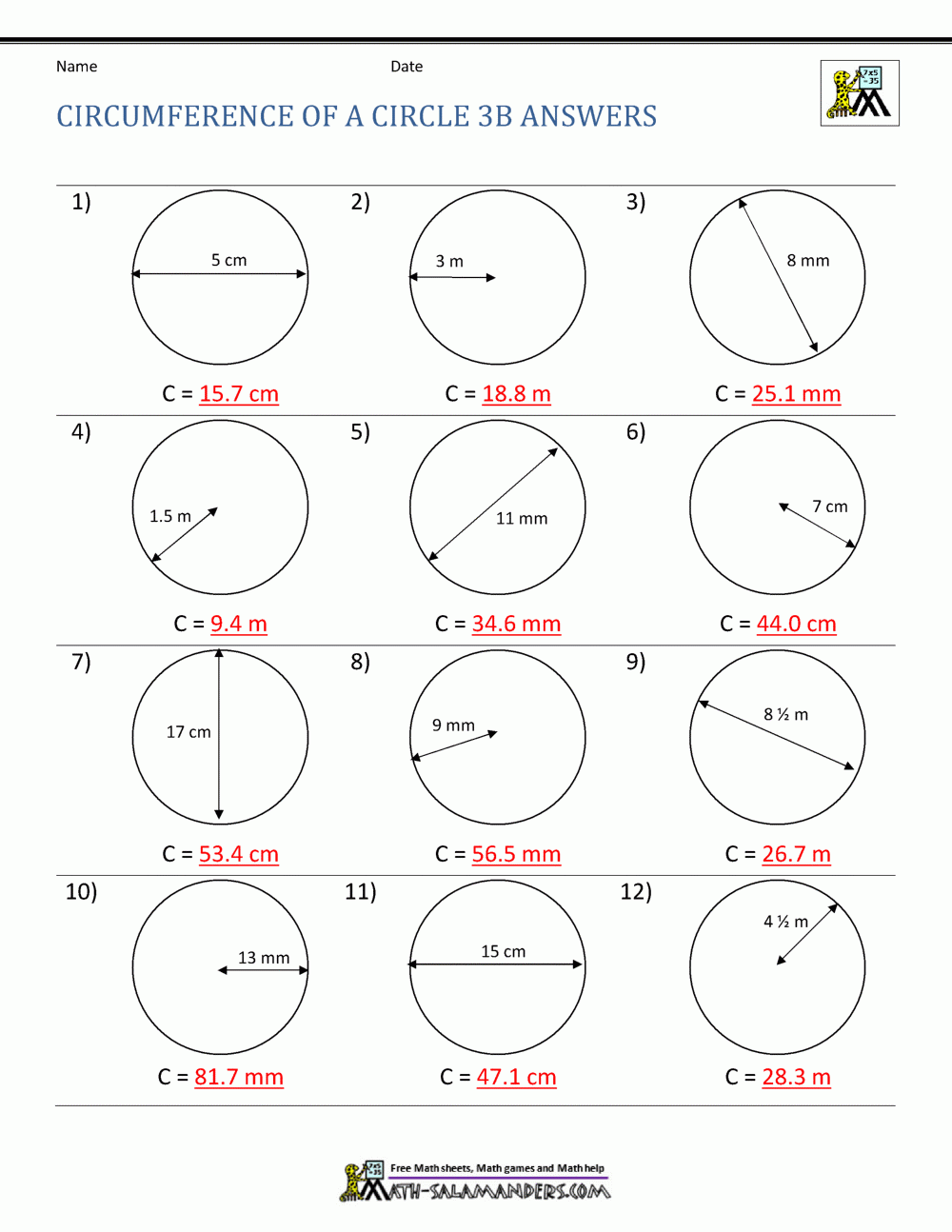 Circumference Worksheets With Answers Worksheets Library