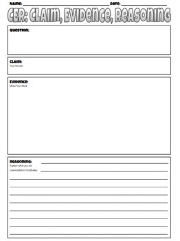 Claim Evidence Reasoning Worksheet By Dani Flores TPT