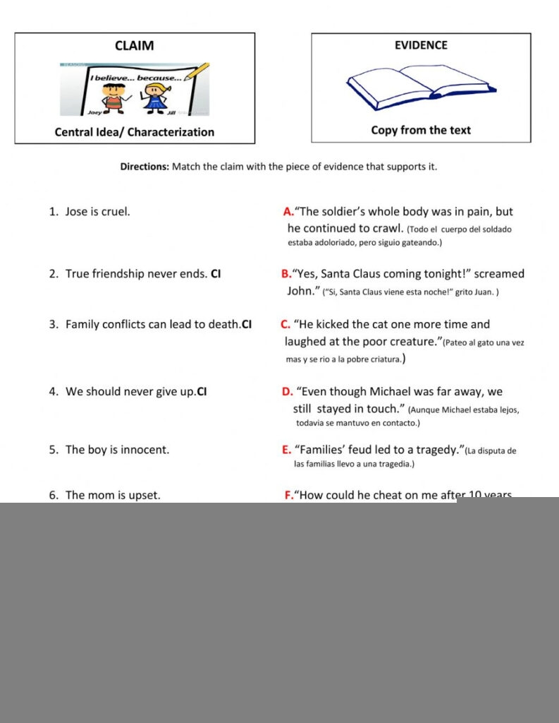Claim Evidence Worksheet Language Worksheets