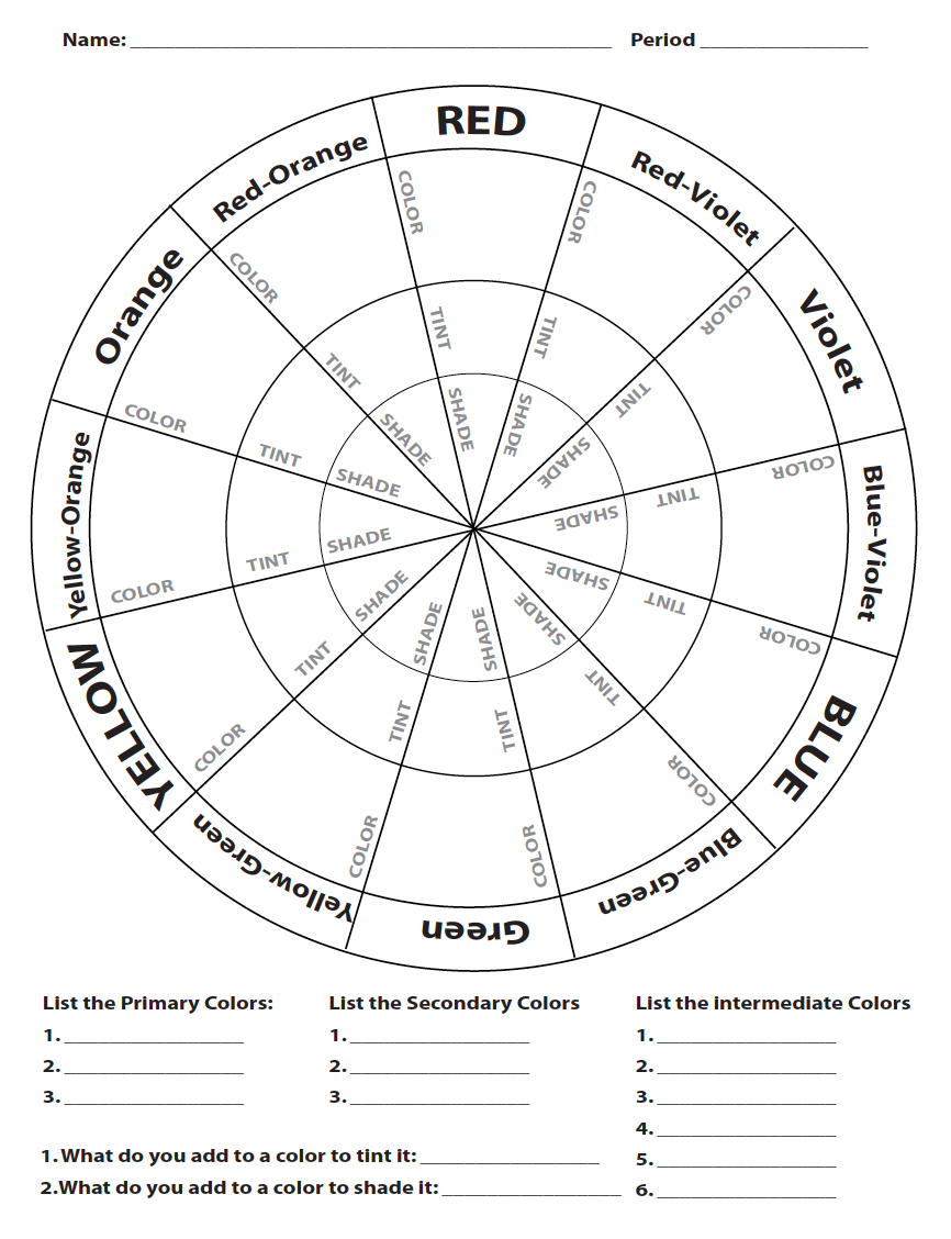 Color Theory Color Wheel Worksheet Color Theory Worksheet Color Theory 