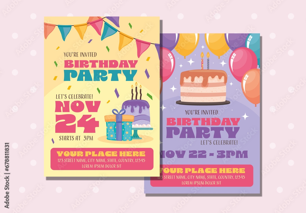 Colorful Birthday Party Invitation Stock Template Adobe Stock