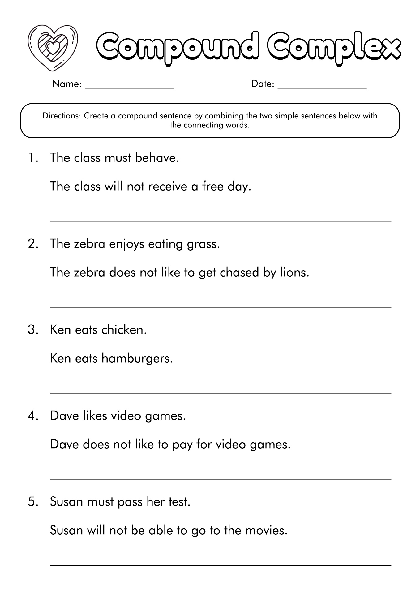 Combining Simple Sentences Worksheet SentenceWorksheets