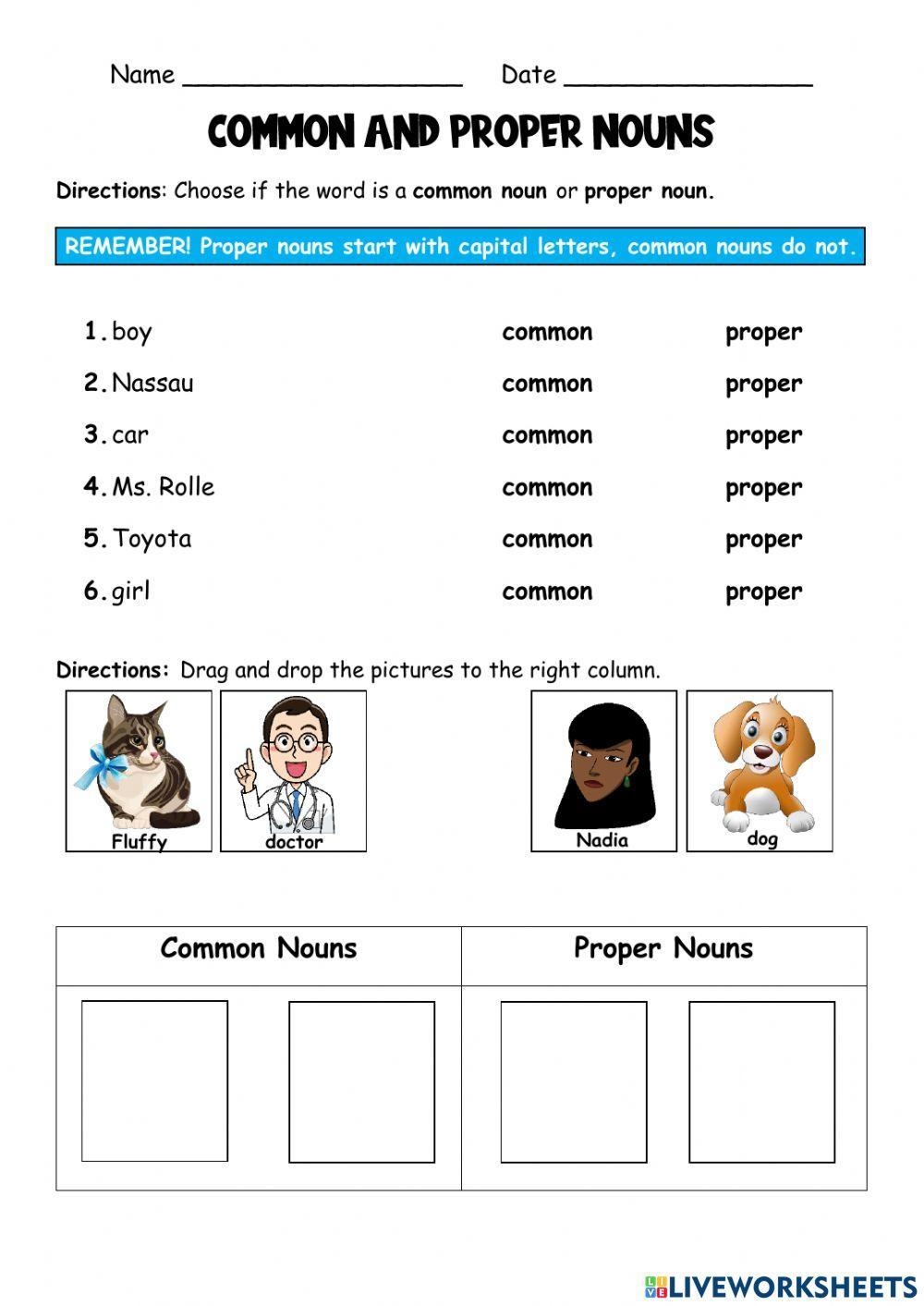 Common And Proper Nouns Worksheet For 2 Live Worksheets Worksheets