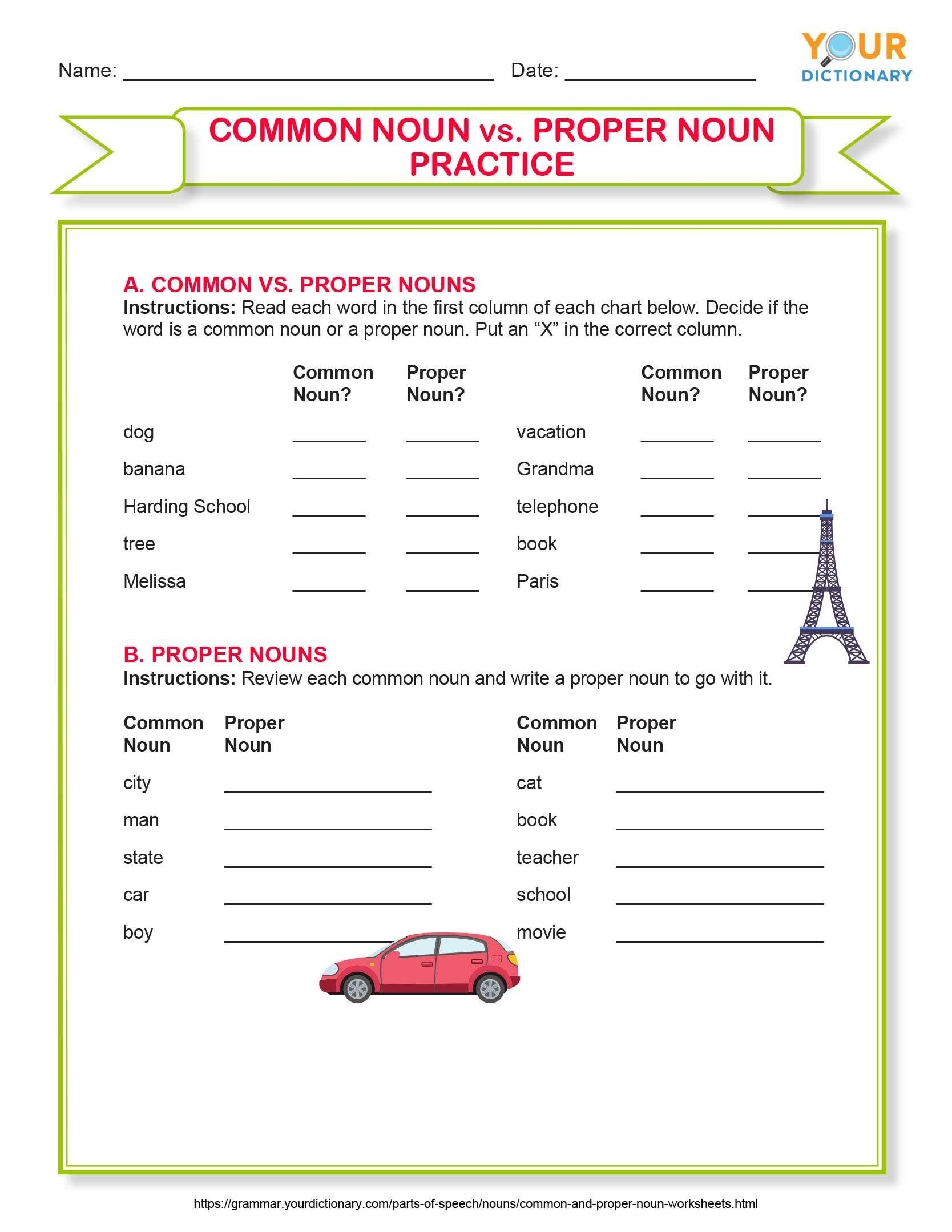 Common And Proper Nouns Worksheets Free Nouns Worksheet