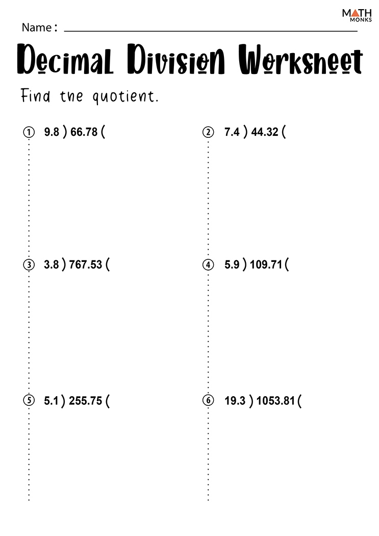 Common Core Math Worksheets Dividing Decimals CommonWorksheets