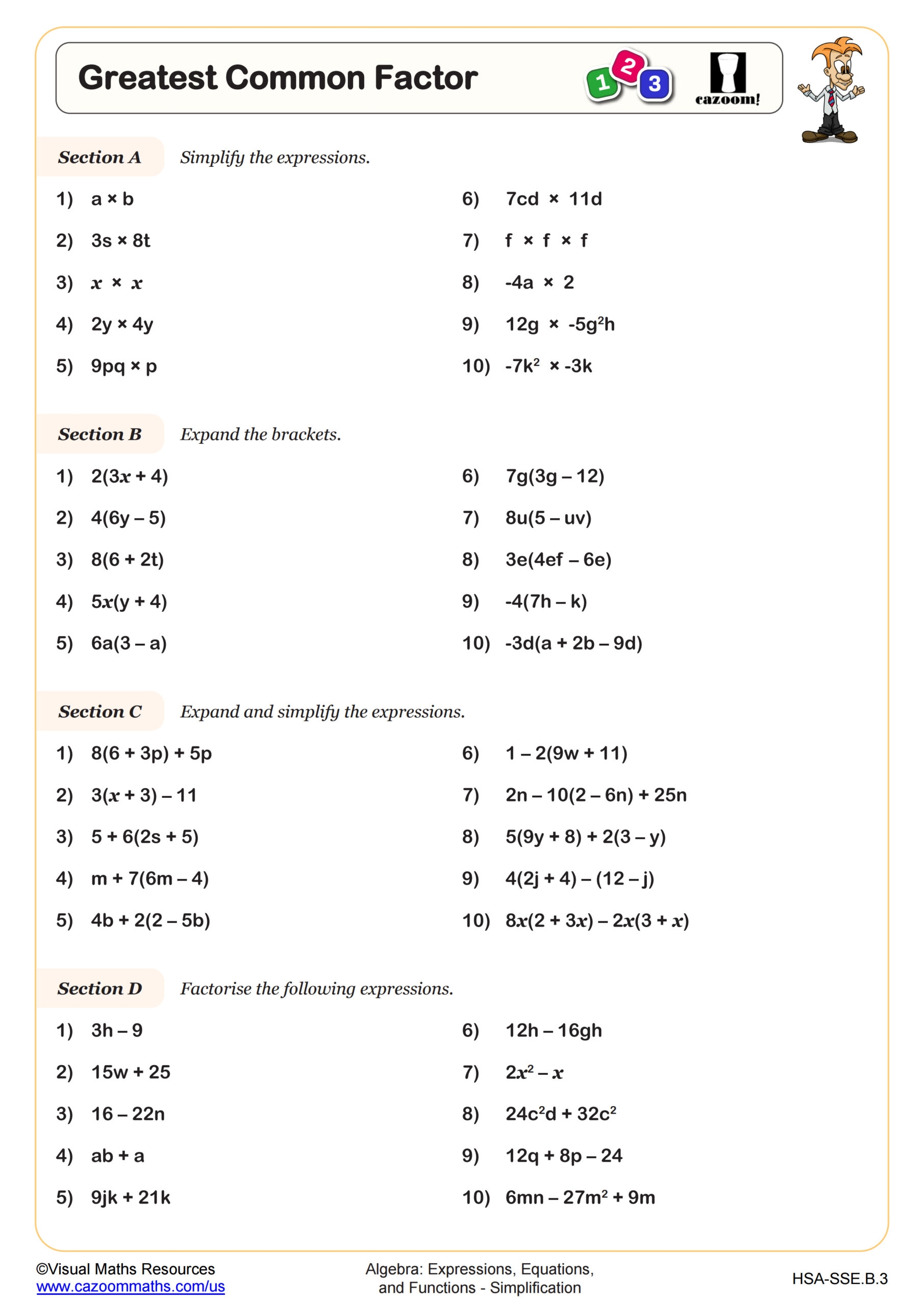 Common Factor Algebra Multiplication Worksheets Worksheets Library